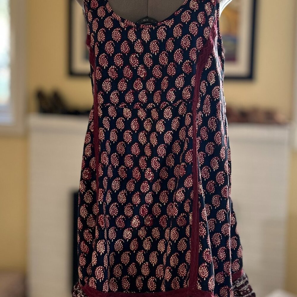 House Of Harlow 1960 Paisley Tank Dress | Oversized Ruffle Hem Navy Sz S | NWOT